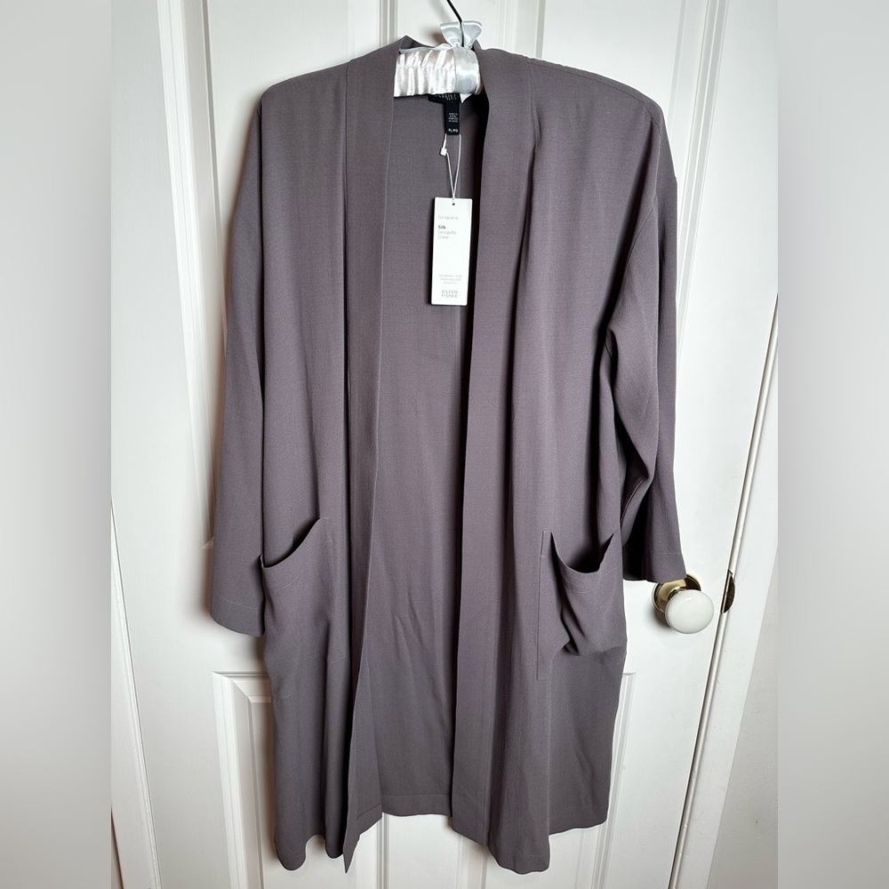 Eileen Fisher lavender Open silk Front Cardigan